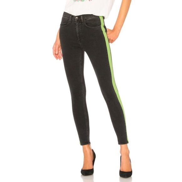 NWT! RAG & BONE Mazie Black w/Lime Side Stripe Skinny Jeans 23 - Picture 6 of 13